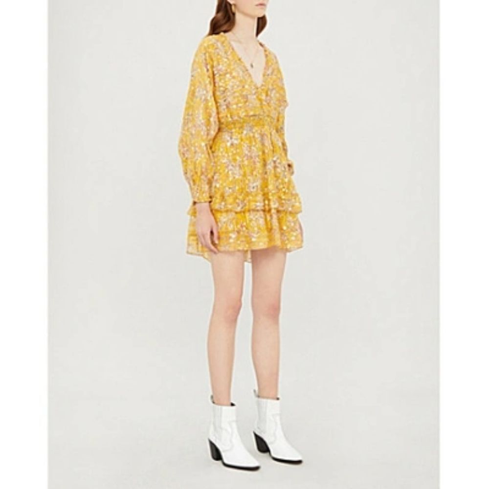 The Kooples Floral Print Ruffle Trimmed Silk Blend Crepe Dress Size 3 (6/8)
